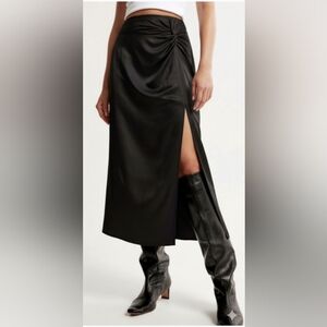 Abercrombie And Fitch Black Satin Knotted Large Slit Midi Skirt Size SP